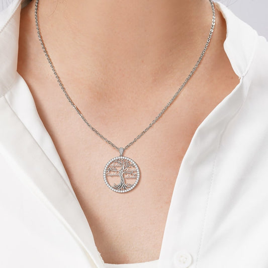 Custom Halo Tree of Life Multi-name Necklace Sterling silver_10
