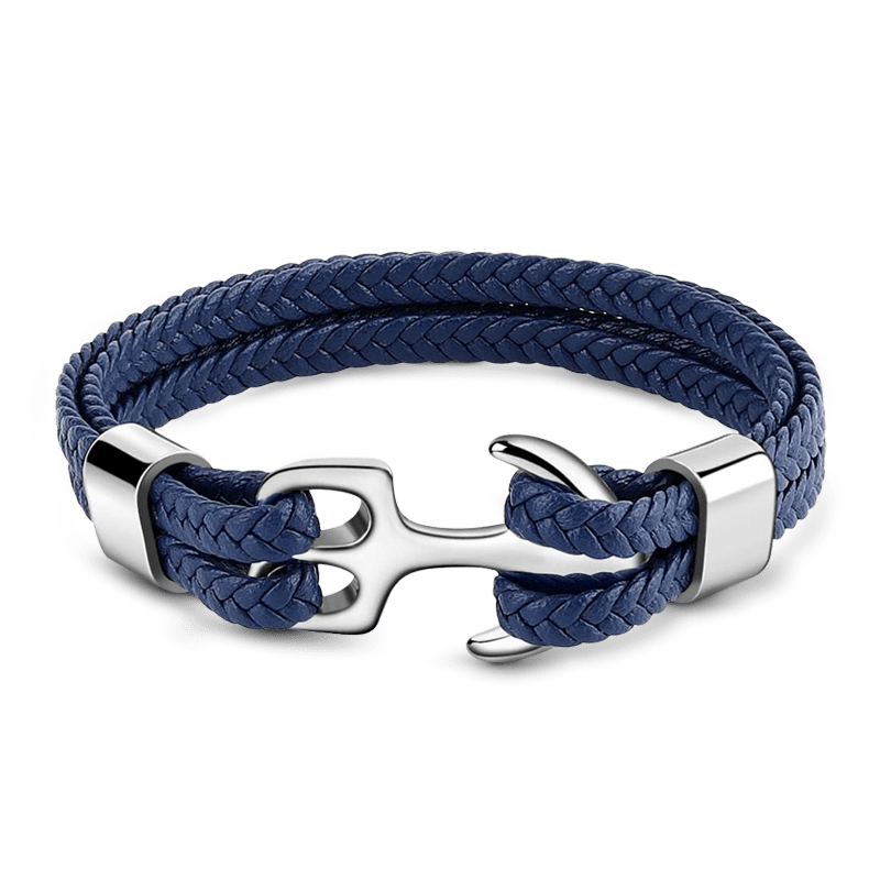 Blue Anchor Leather Men's Bracelet with Steel_1