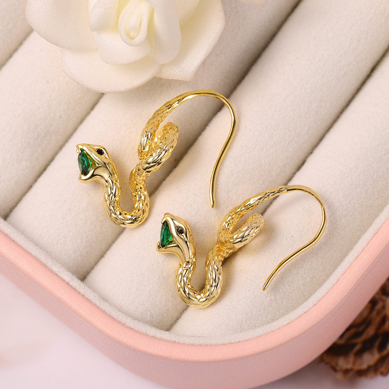 Gnoce Golden Hunting Snake Drop Earrings_2