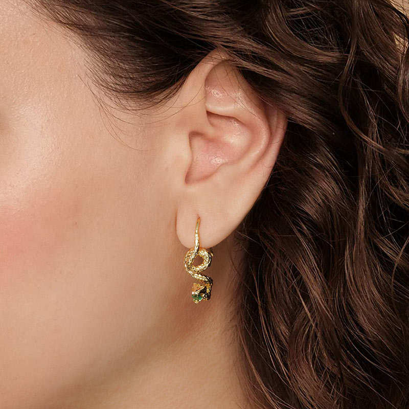 Gnoce Golden Hunting Snake Drop Earrings_3