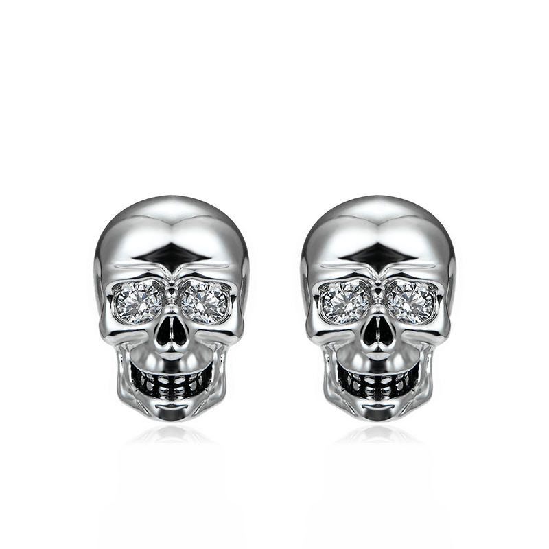 Gnoce Silver Skull Studs Platinum-plated Silver Blend_1