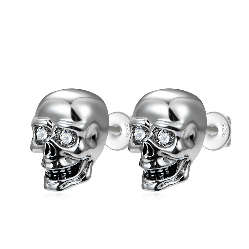 Gnoce Silver Skull Studs Platinum-plated Silver Blend_2