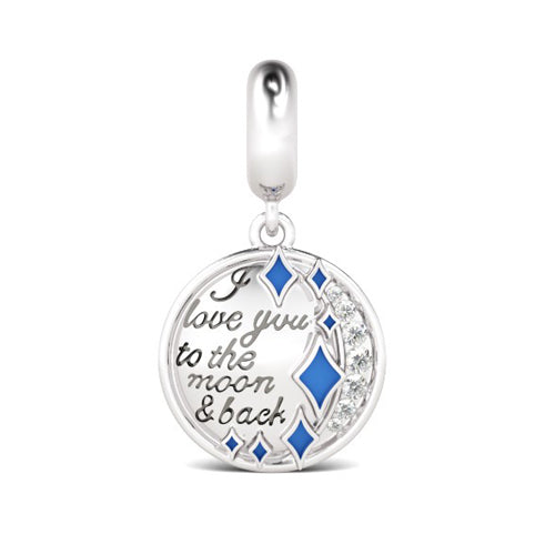 Gnoce "I Love You to the Moon and Back" Inlaid With Clear Stones and Blue Stars 925 Sterling Silver Dangle Pendant Charm Fit For Bracelet Necklace and Choker Gift for her_1