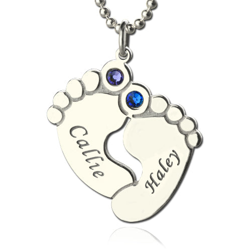 Gnoce "My Baby" Personalized Baby Feet Name Necklace with Birthstone Silver_1
