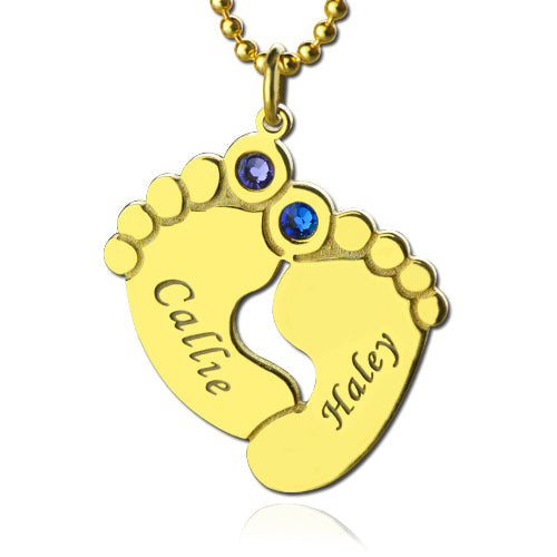 Gnoce "My Baby" Personalized Baby Feet Name Necklace with Birthstone Silver_2