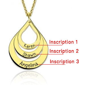 Gnoce "God`s Gift" Engraved Drop Shaped 3 Names NecklaceLead-free ECO Copper_2