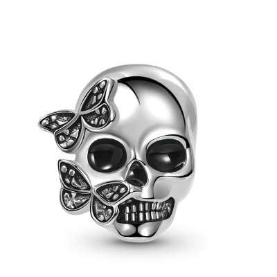 SKULL Beads x 4 Cranio con fiore-Gothic-CHARMS-Giorno dei Morti 